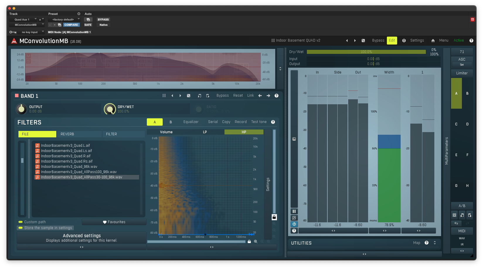 Convolution engine test of the printed impulse response