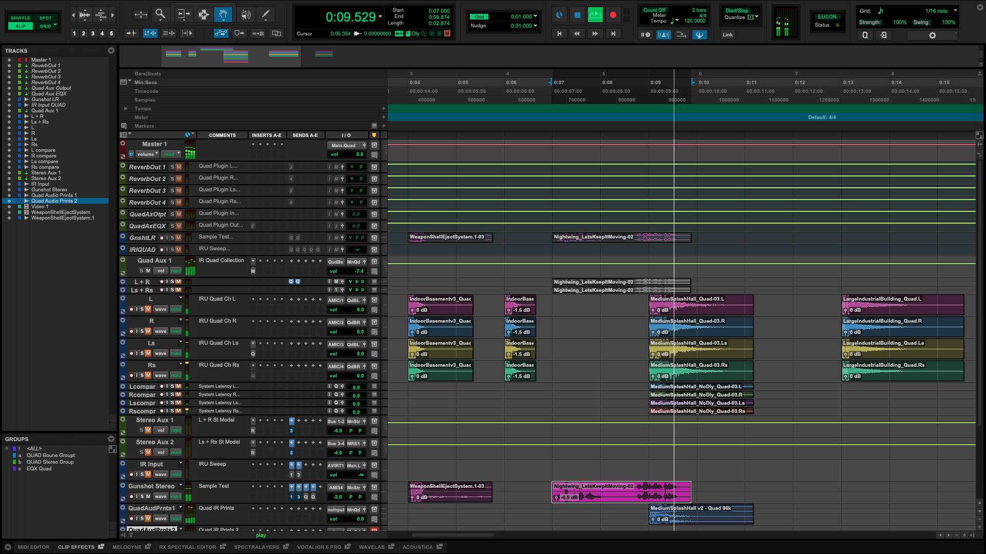 Pro Tools session printing front and rear impulse response pairs