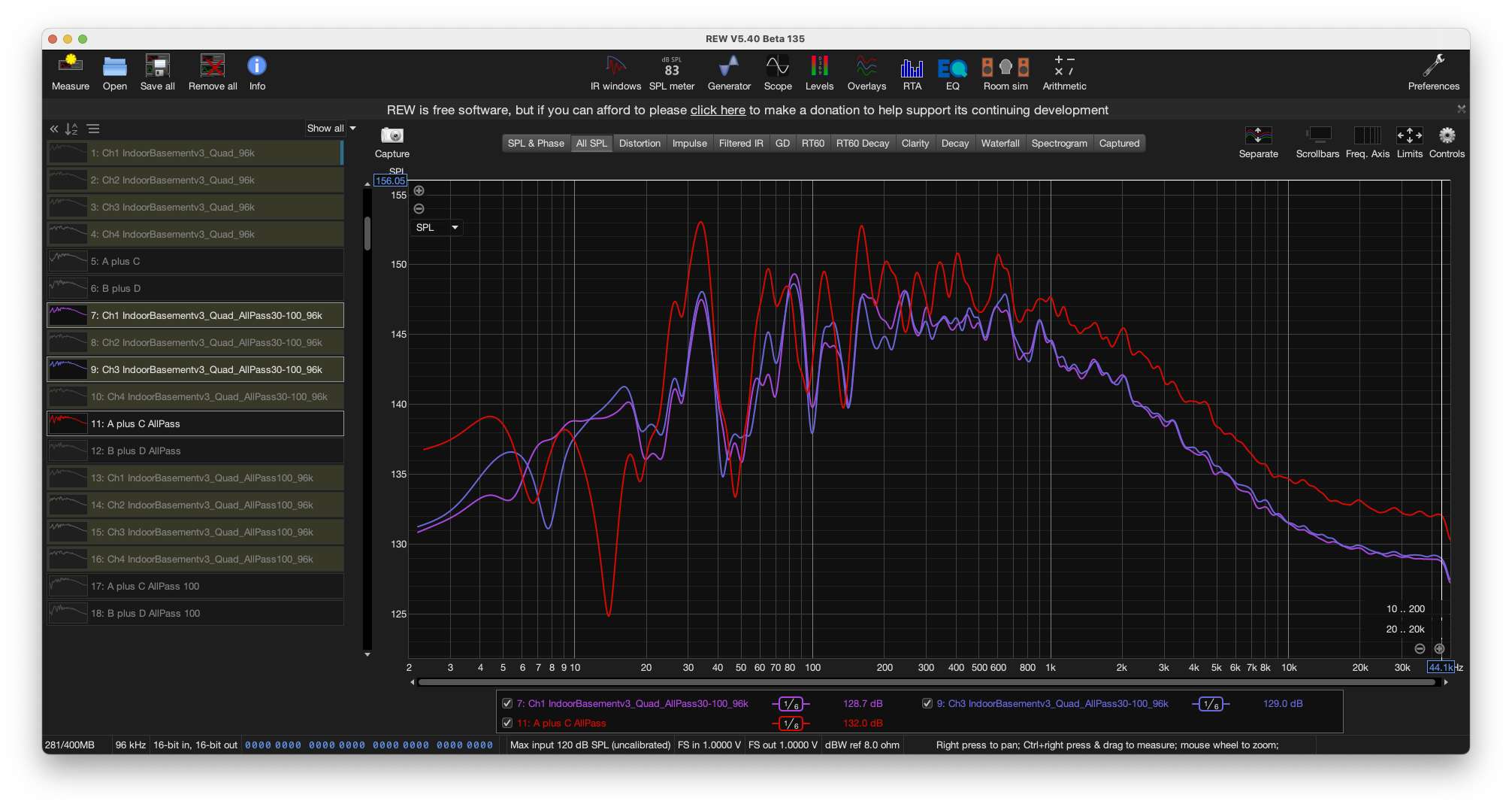 REW measurement of the left side