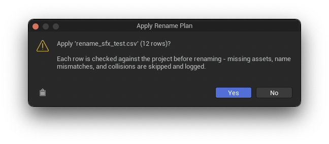Apply confirmation dialog naming the chosen plan and row count