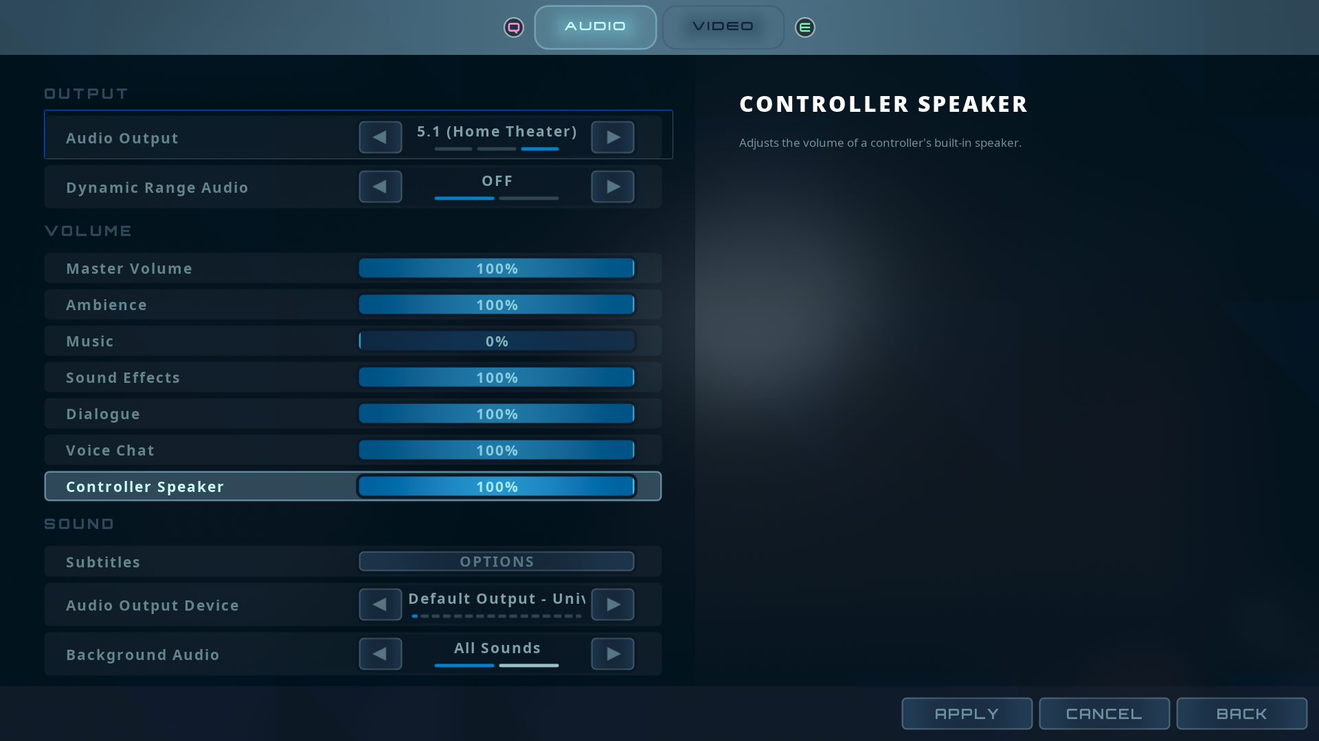 Controller Speaker volume setting