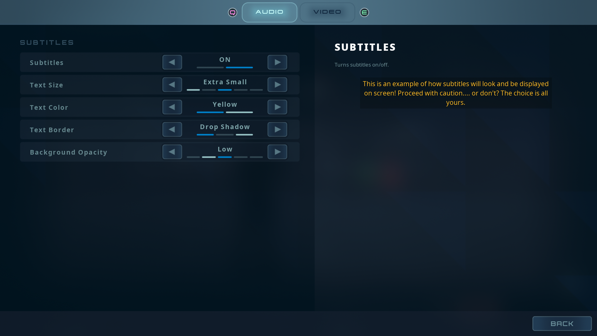 Subtitle Options Settings