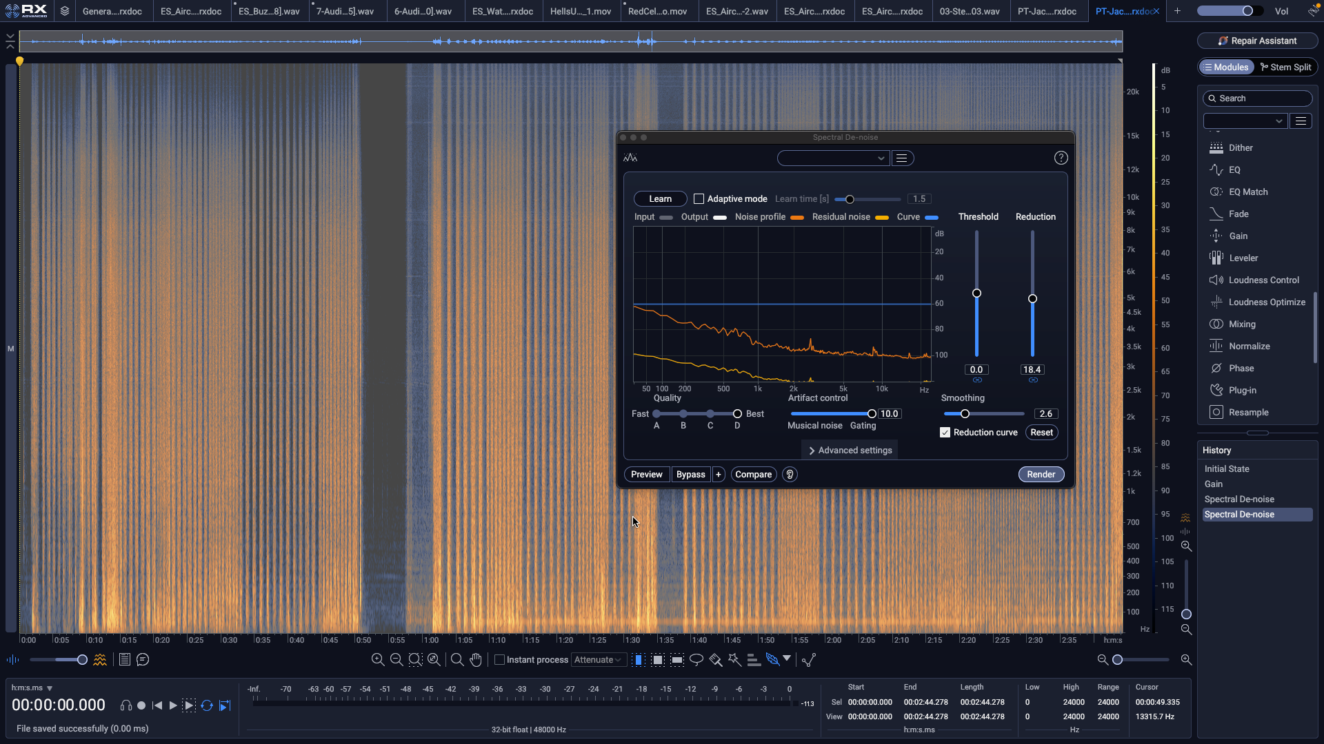 RX Spectral De-noise pass on the jacket recordings