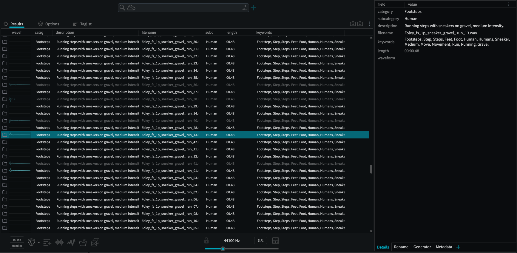 Finished footstep library in BaseHead with UCS categories and embedded metadata
