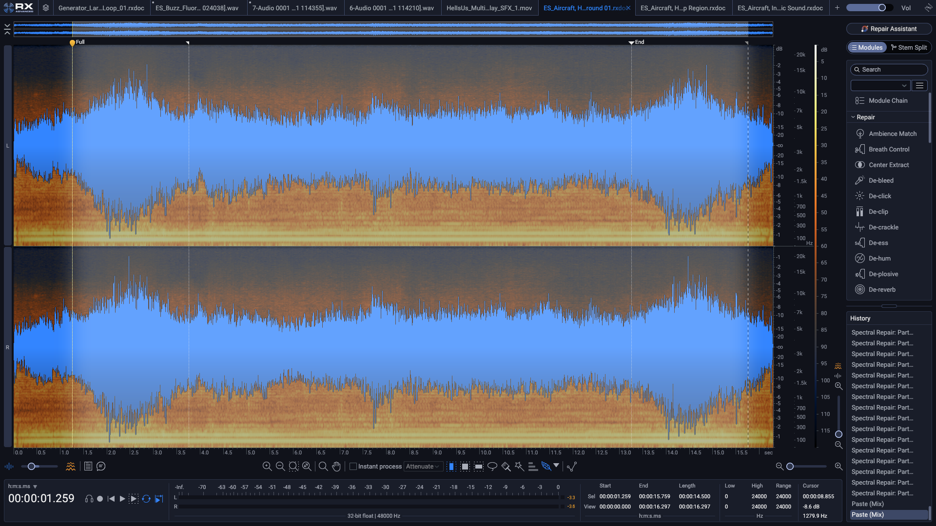 Engine tone isolation in RX Spectral Repair