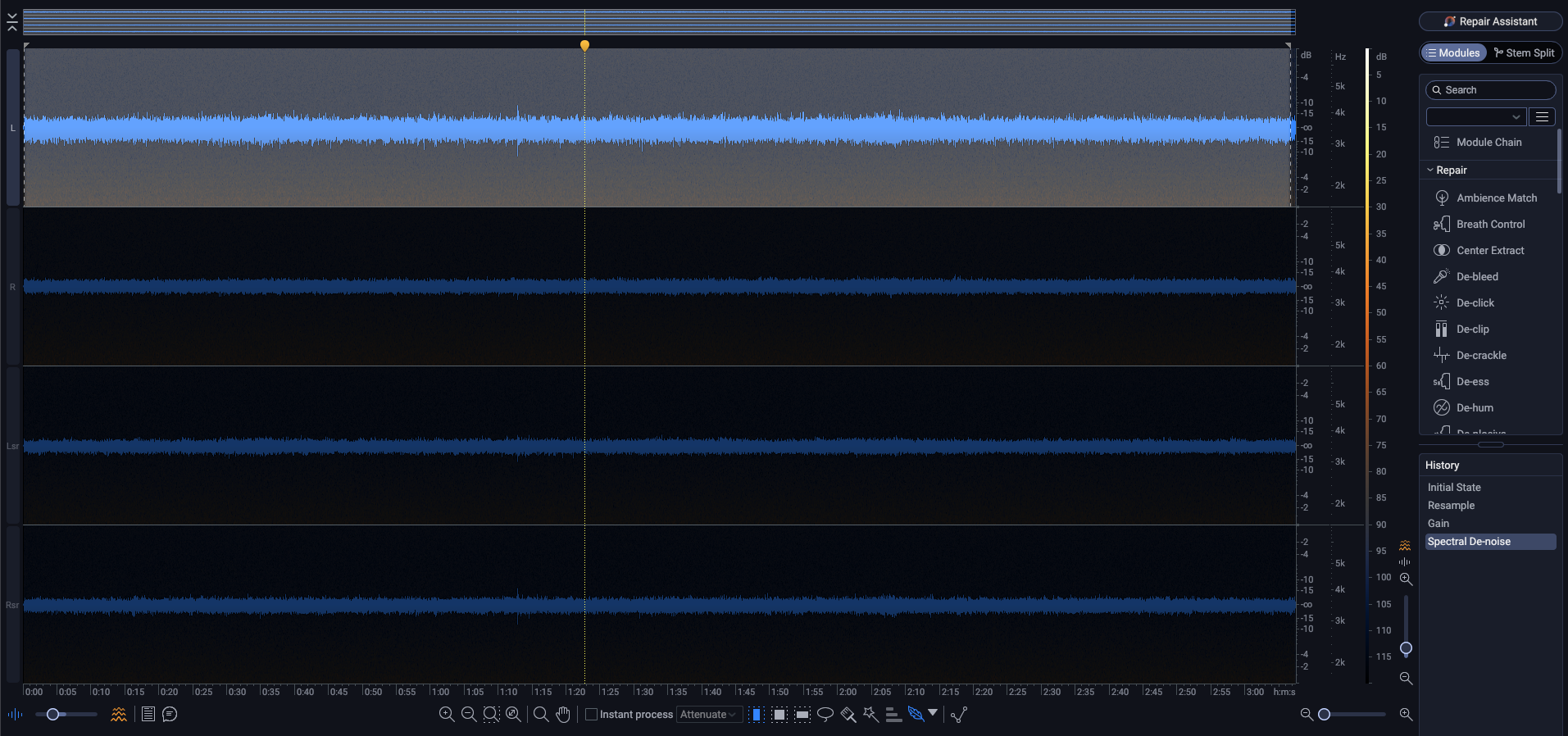 Isolating a single channel from a quad recording in RX