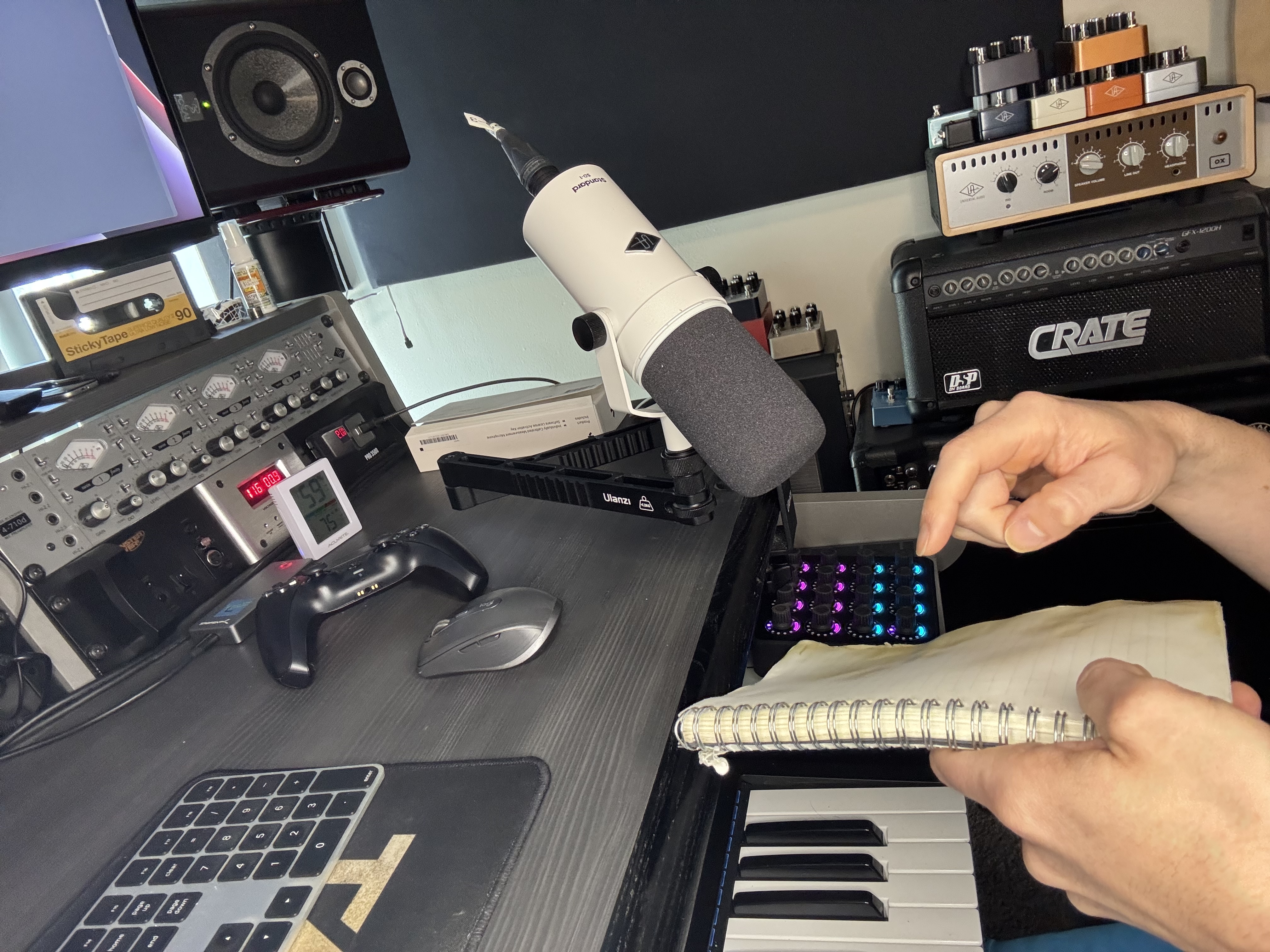 Recording the paper notebook against the SD-1 microphone