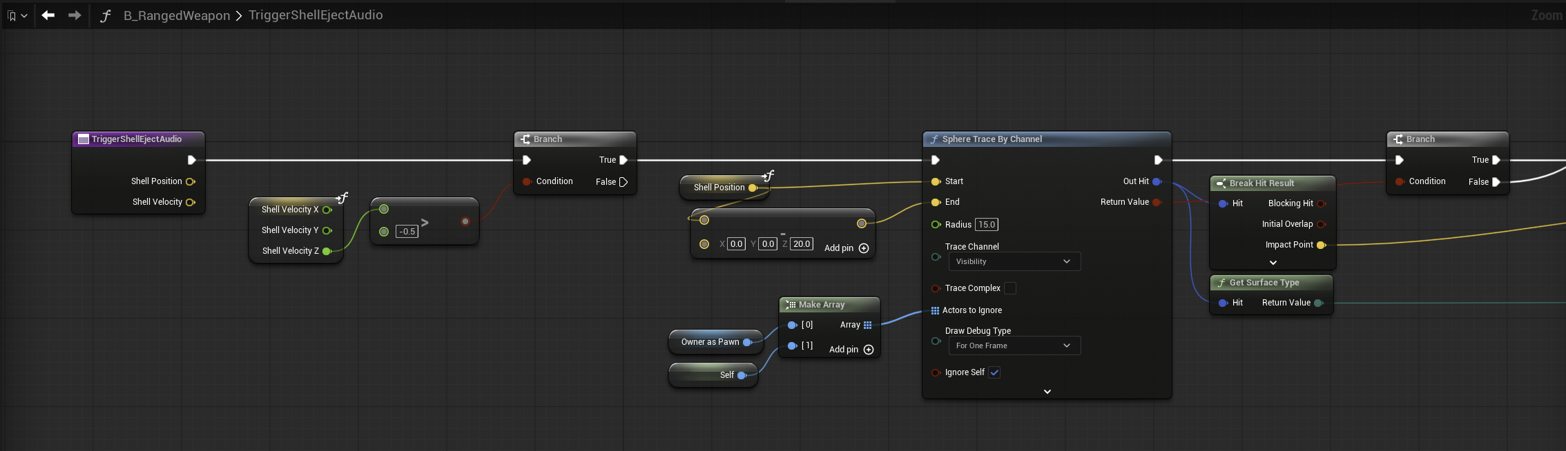 TriggerShellEjectAudio function part 1 — sphere trace and surface resolution