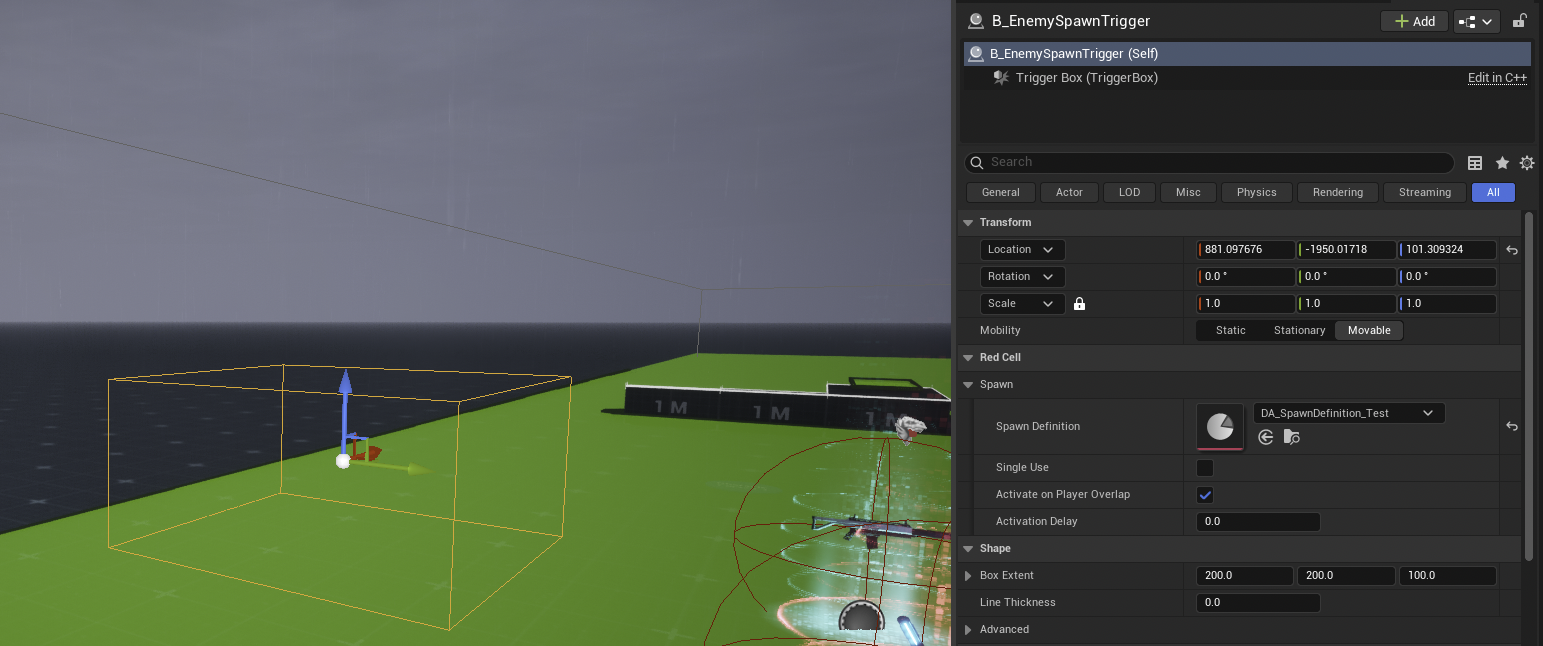 RCEnemySpawnTrigger volume placed in the level